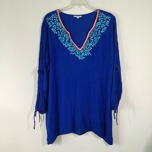 LA BLANCA Plus Size Gauze Cover-Up Beach Tunic Embroidery Resort Vacation 1X